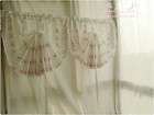 Victorian Embroidery Pink rose buds Sheer Voile Pull up Cafe curtain