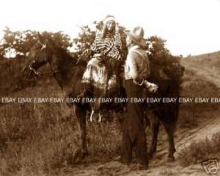 PHOTO OF A OLD WESTERN COWBOY & INDIAN MAIDEN ON HORSEBACK  