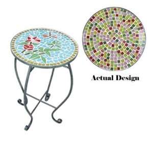 Folding Metal Plant Stand With Multi Color Mosaic Tabletop 