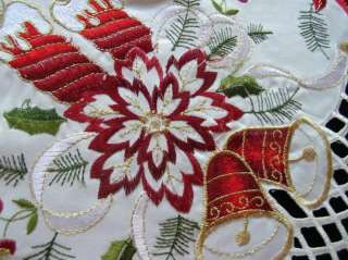 New POINSETTIA GOLD STAR CUTWORK TRADITIONAL CHRISTMAS TABLECLOTH 