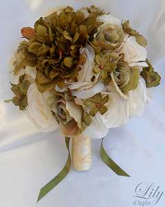 17pcs Wedding Bridal Bouquet Set Decoration Package slik Flowers GREEN 