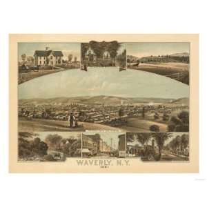  Waverly, New York   Panoramic Map Giclee Poster Print 