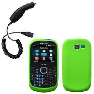 Green Silicone Skin / Case / Cover & Car Charger for Samsung SGH A187