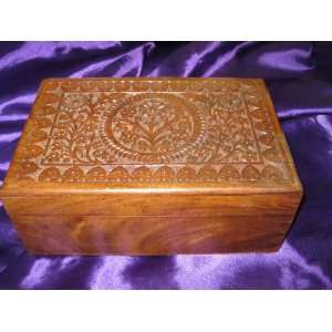  : Floral Motif Walnut Wood Hand Carving Jewelry Box: Kitchen & Dining