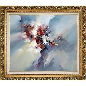 Mountain Ski Abstract Oil painting, with Ornate Antique Dark Gold Wood 